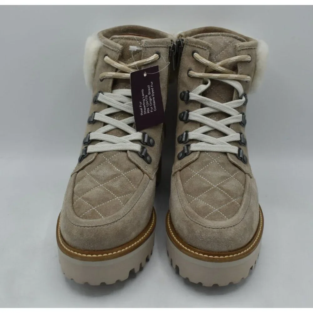 Johnston & Murphy Women Size 7.5 Emmalynn Taupe Suede Shearling Hiker Boot Shoes